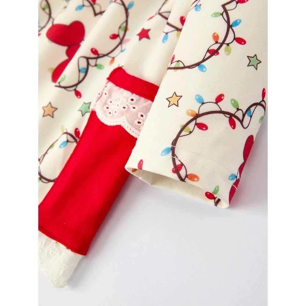 Toddler Girls 3T Christmas Mickey Set Holiday Lights Lace Top Red Pants Boutique